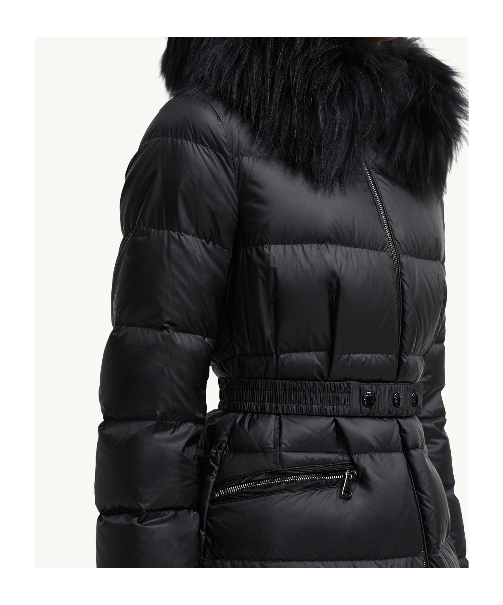 Moncler Doudoune Longue À Capuche Bordée De Shearling Boedic In Black