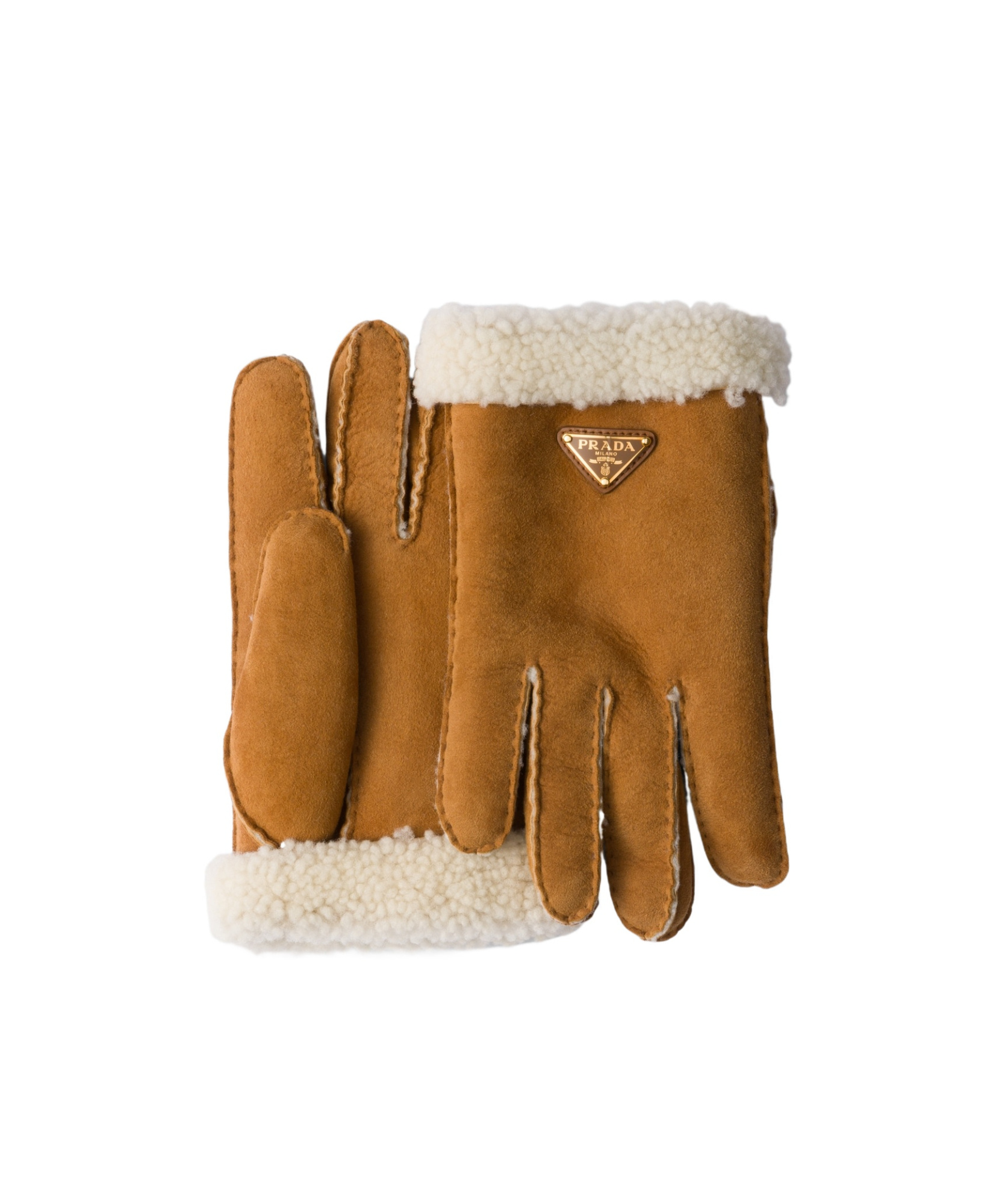 Prada Suede Sheepskin Gloves In Honey