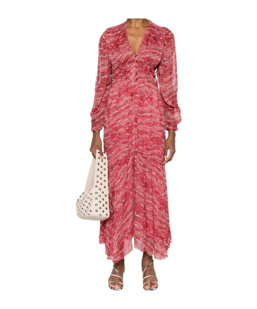Isabel Marant Étoile 'amara' Red Long Dress With V Neck And Asymmetric Hem In Red