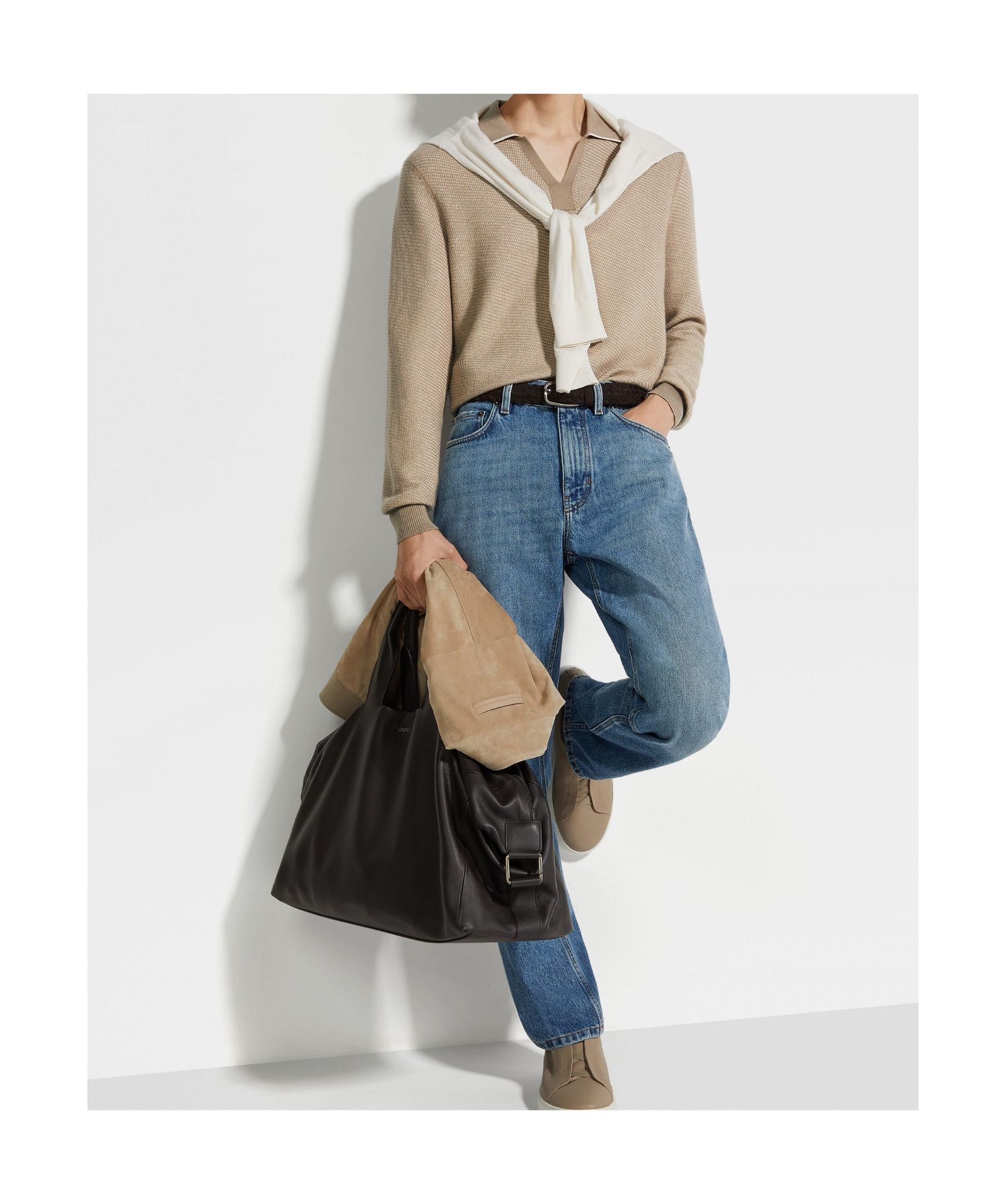Shop Zegna Knitted Polo Shirt In Light Taupe