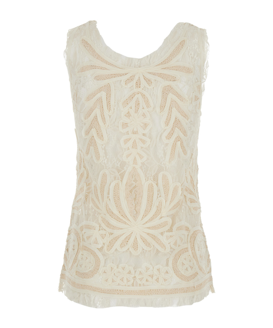 P.a.r.o.s.h Beige Top With Drop Neckline And All-over Applied Motif In Lace Woman In White