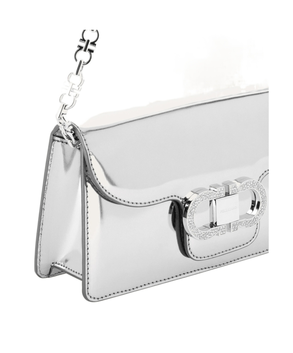 Ferragamo Mini Bag Double Gancini Chain In Silver