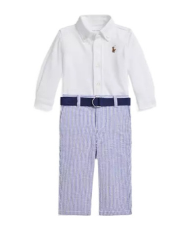 Polo Ralph Lauren Button-down Shirt And Striped Pants Set In White