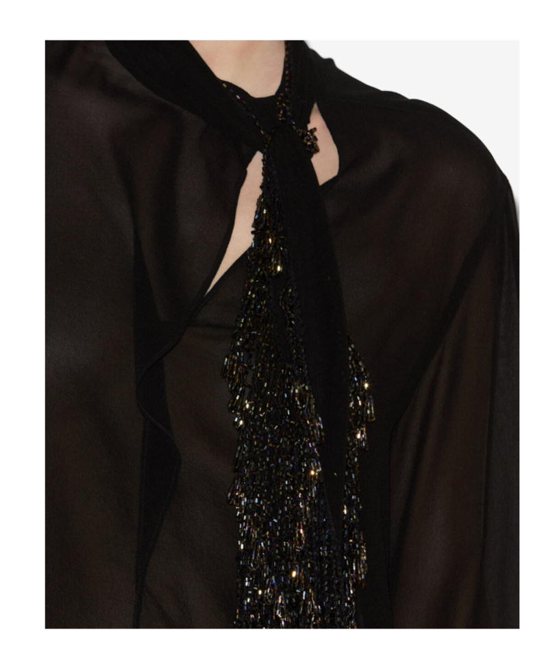 Isabel Marant Elaura Bead-embellished Semi-sheer Silk-georgette Blouse In Black
