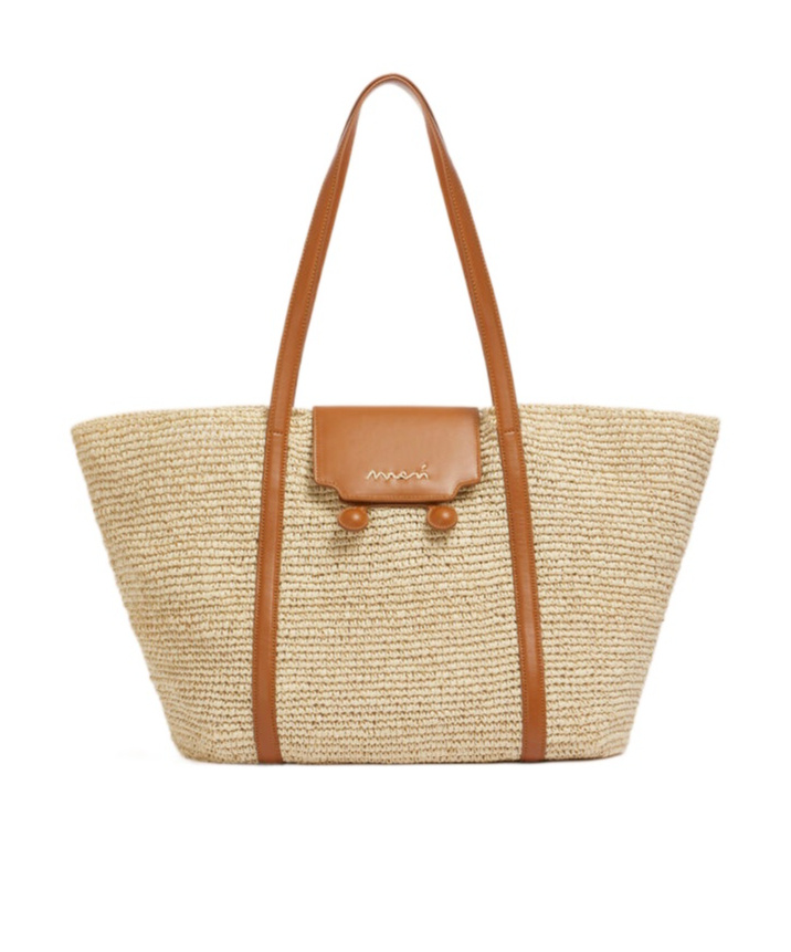 Marni Medium Natural Raffia-effect Trunkaroo Beach Bag In Natural Color