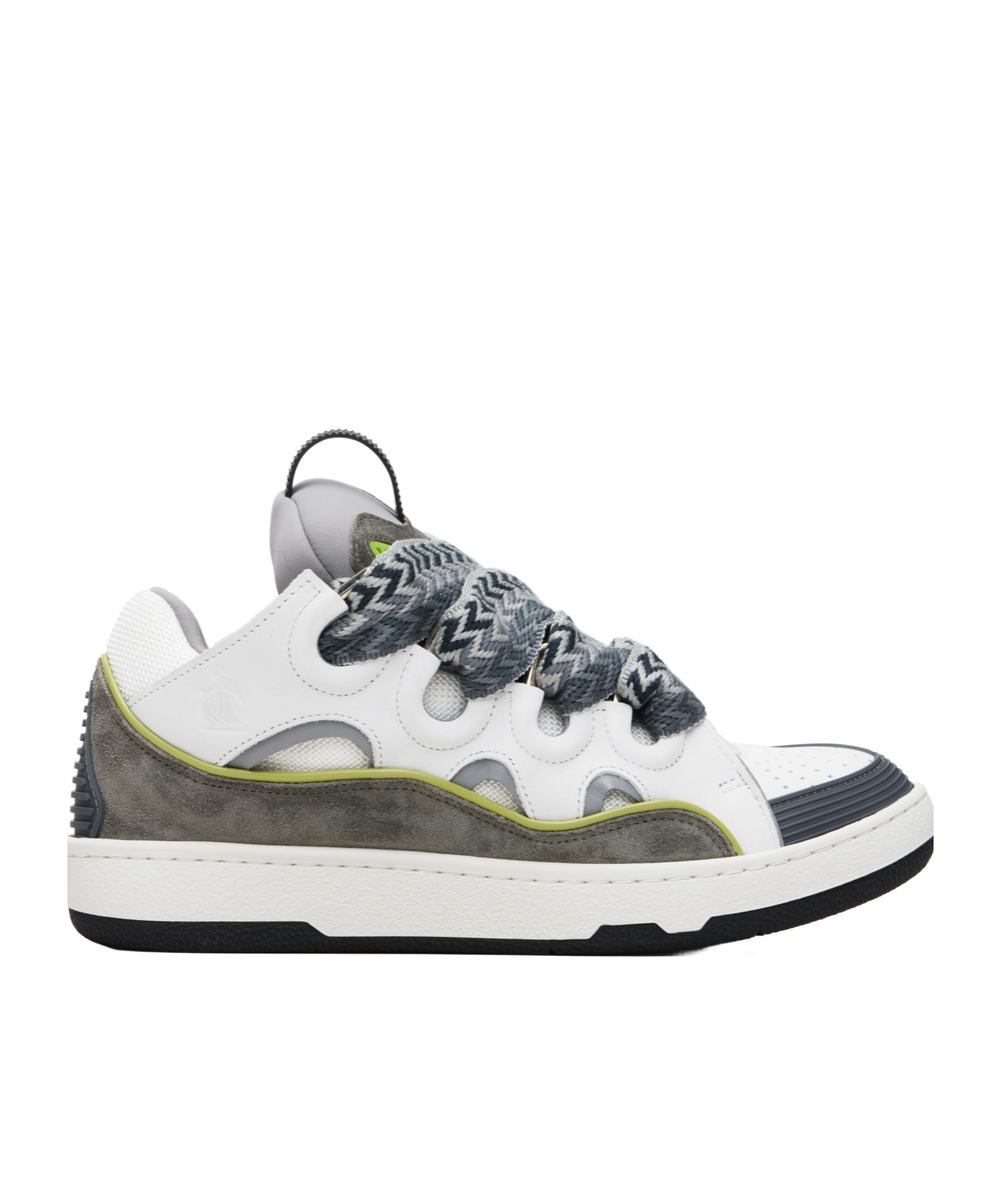Lanvin Off-white & Gray Curb Leather Sneakers In Gray