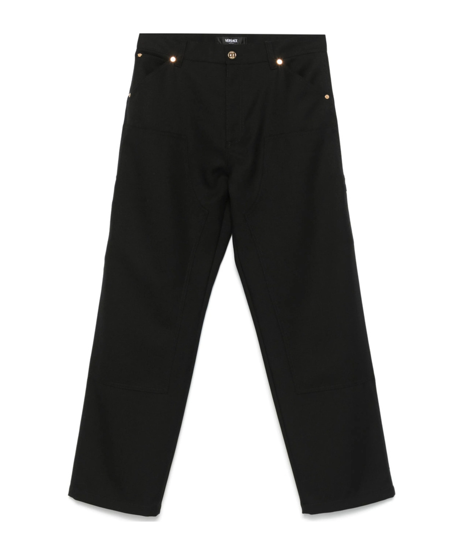 Versace Carpenter Logo-patch Straight-leg Trousers In Black