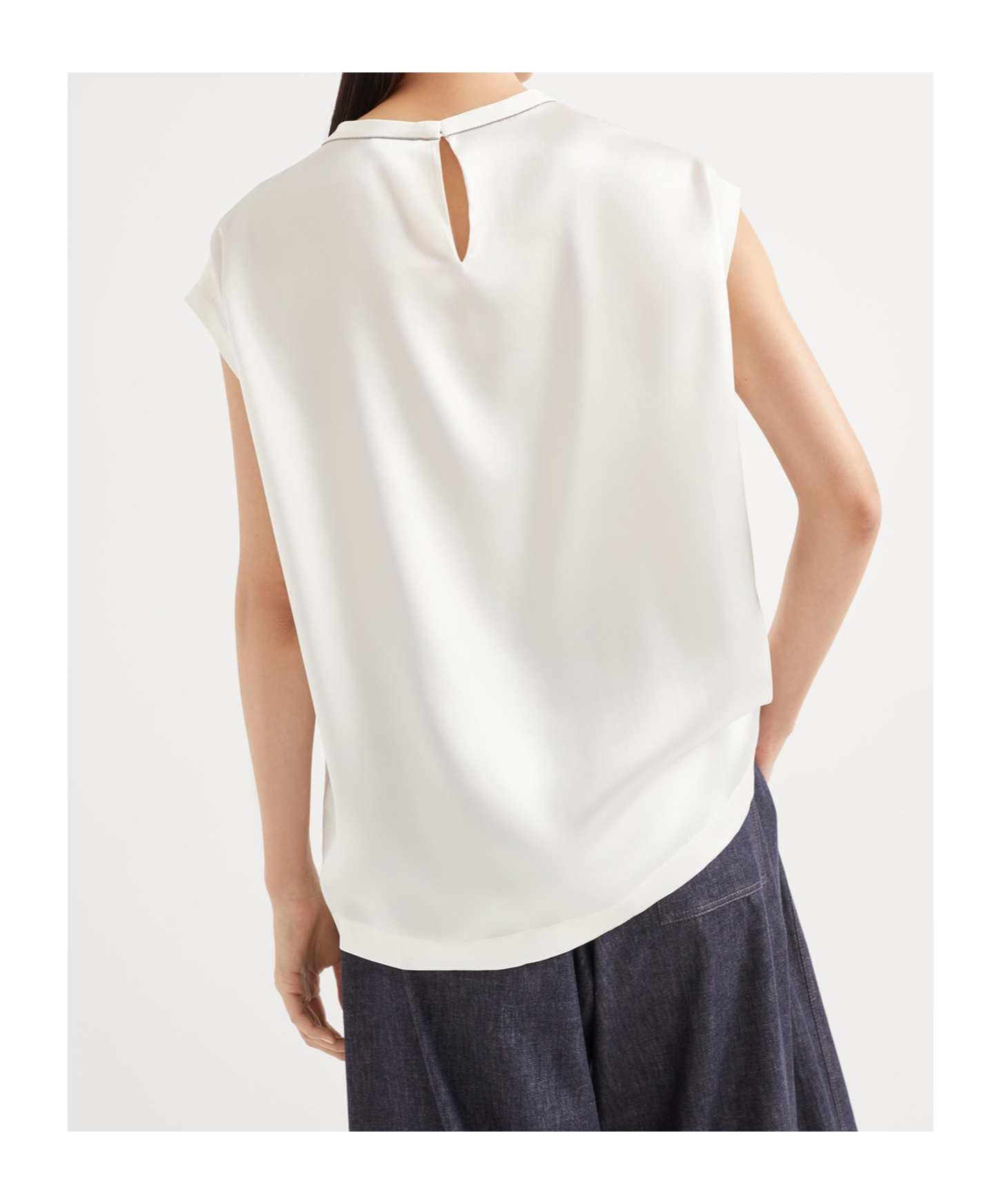 Brunello Cucinelli Silk Satin Top In White