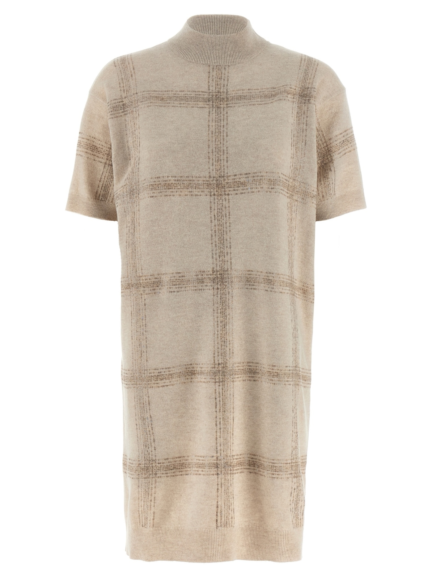 Brunello Cucinelli Knit Dress With Short Sleeves And Collar In Brown