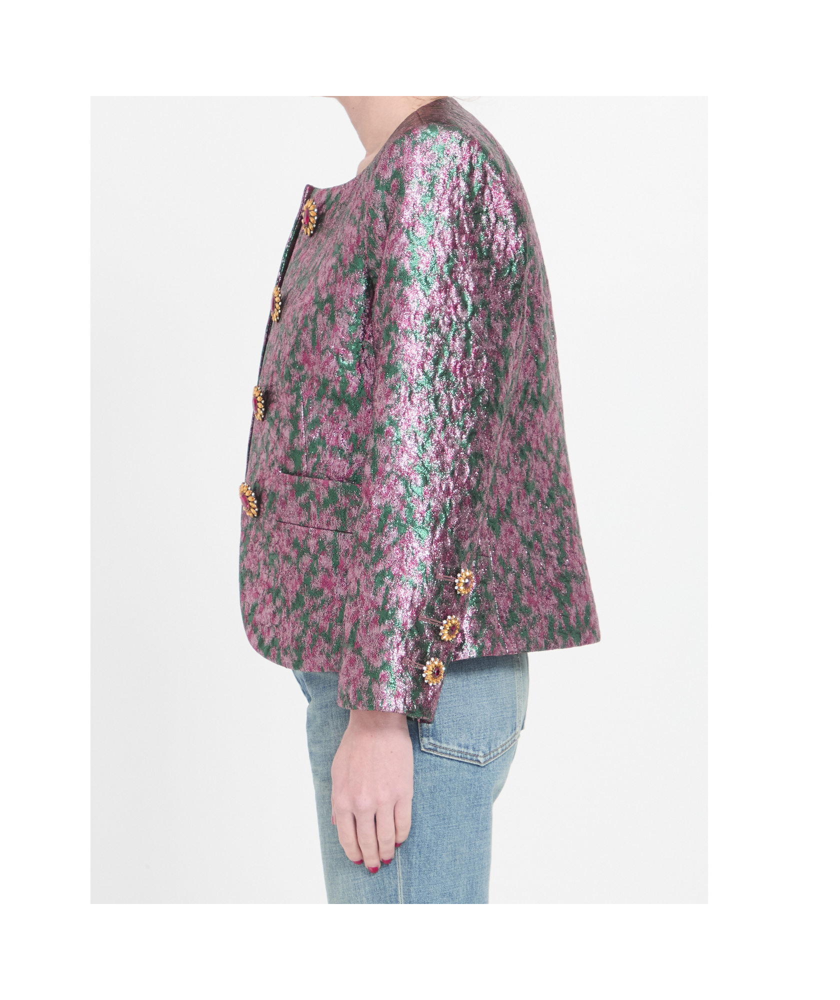 Saint Laurent Embellished Brocade Jacket In Multicolor