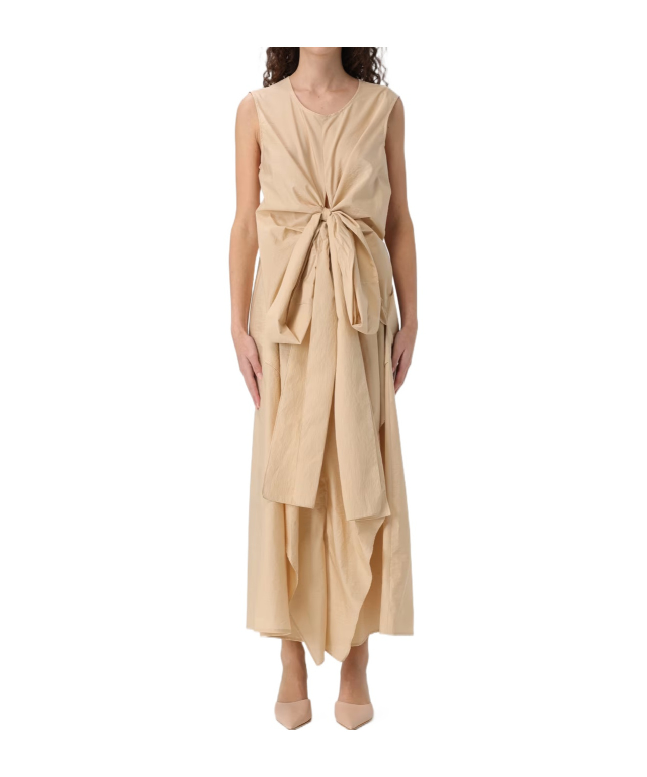 Fabiana Filippi Women Polka Dot Poplin Sleeveless Dress In Cipria