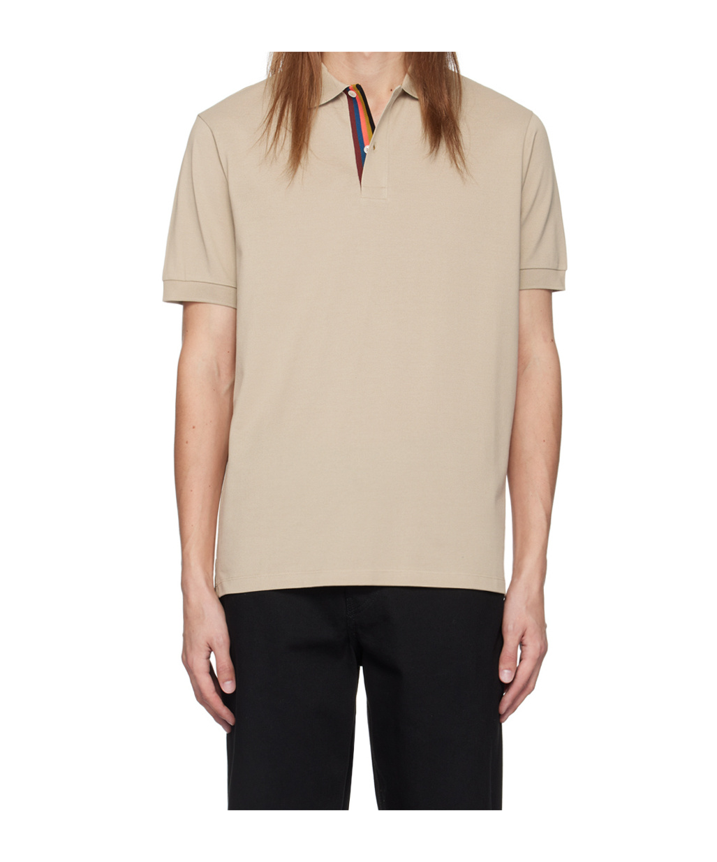 Shop Paul Smith Striped Placket Polo Shirt In Nude