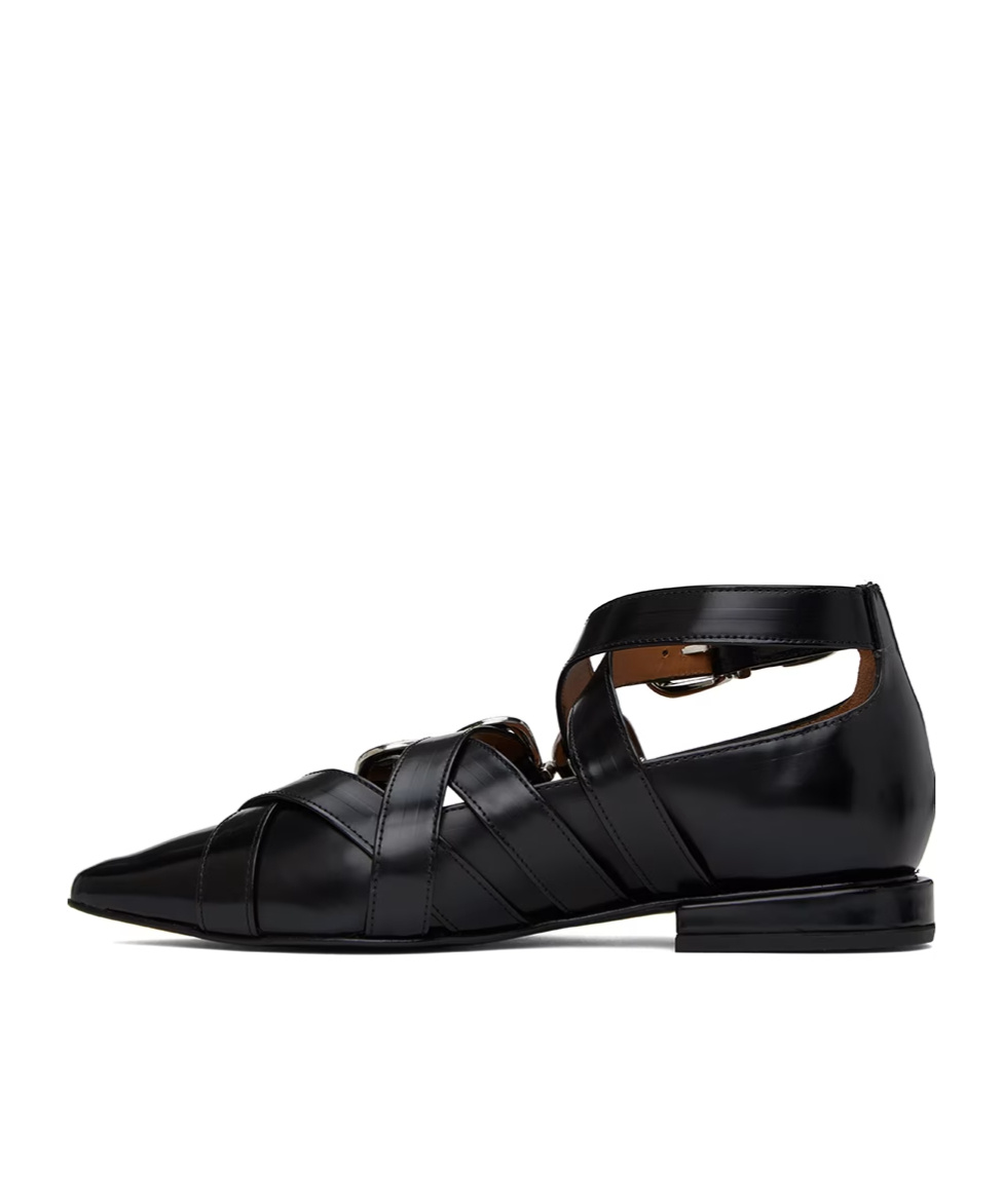 Toga Wound Pin Buckle Ankle Strap Flat Sole Shoes In Black