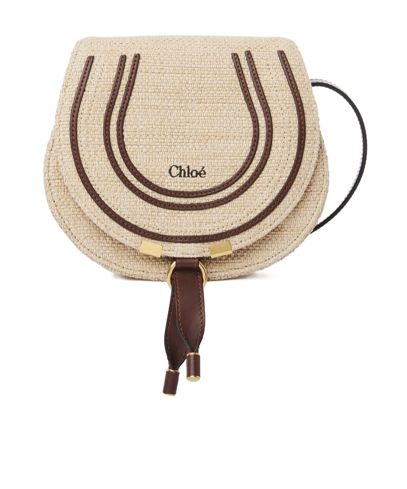 Chloé Small Saddle Marcie Bag In Raffia Effect In Nude