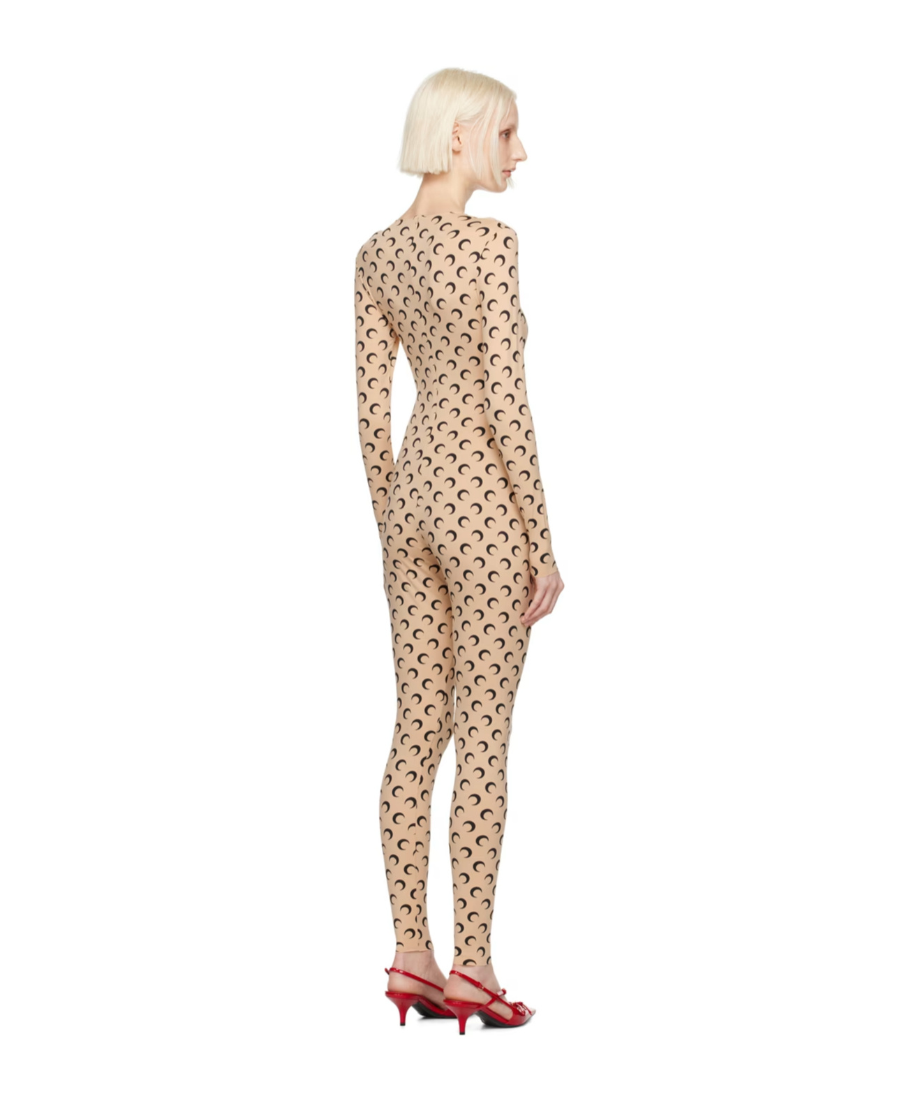 Marine Serre Graphic-print Long-sleeve Jumpsuit In Nude