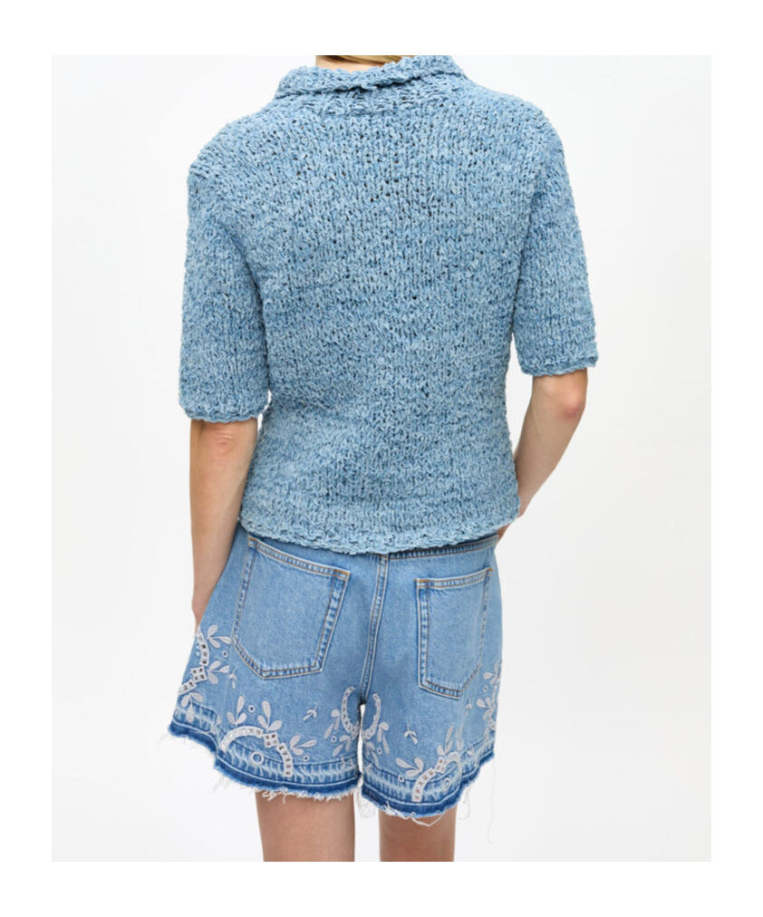 GANNI BLUE DENIM HANDKNIT POLO 