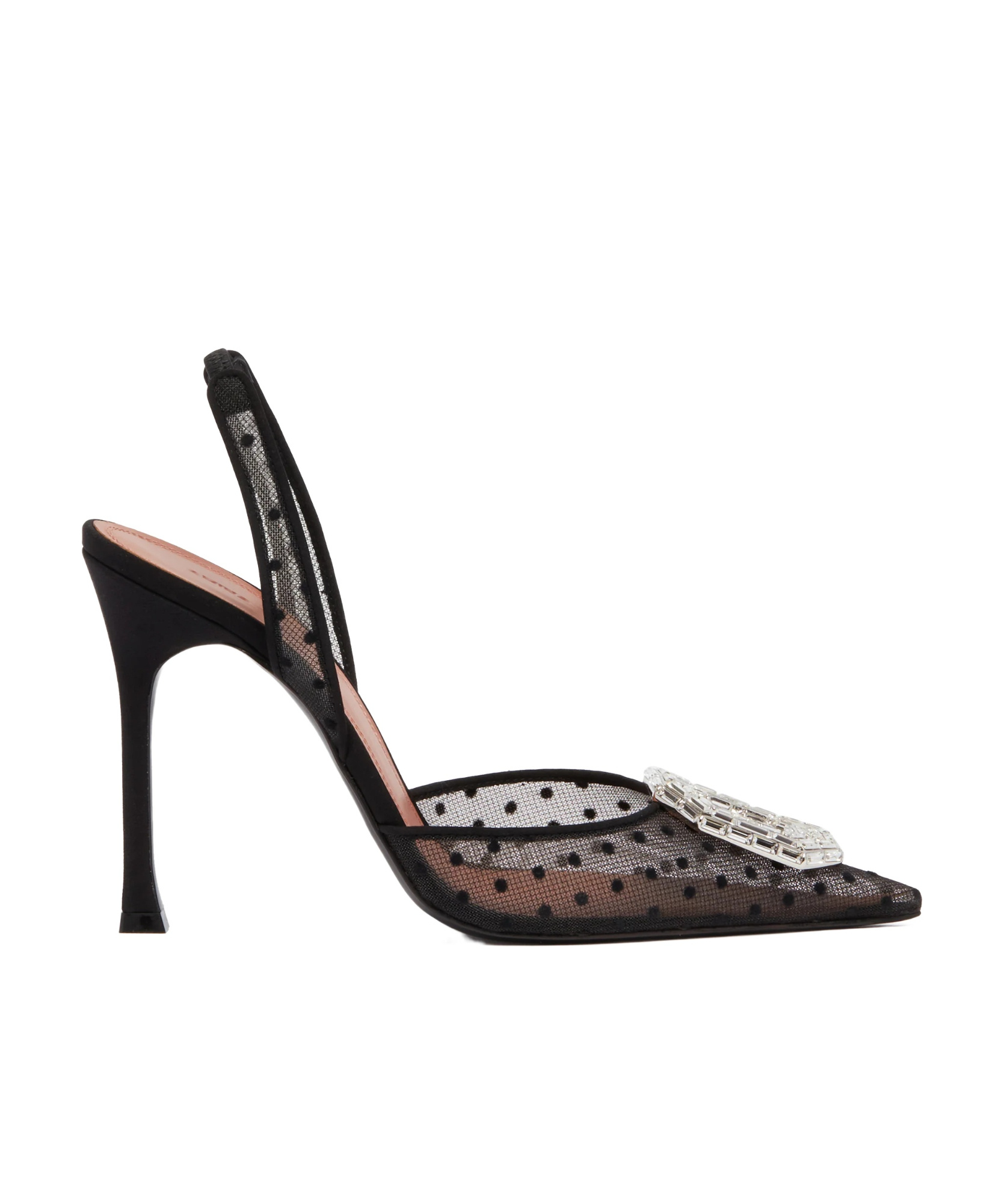 Amina Muaddi Camelia Sling 105 Pumps In Lace With Polka-dot In Black