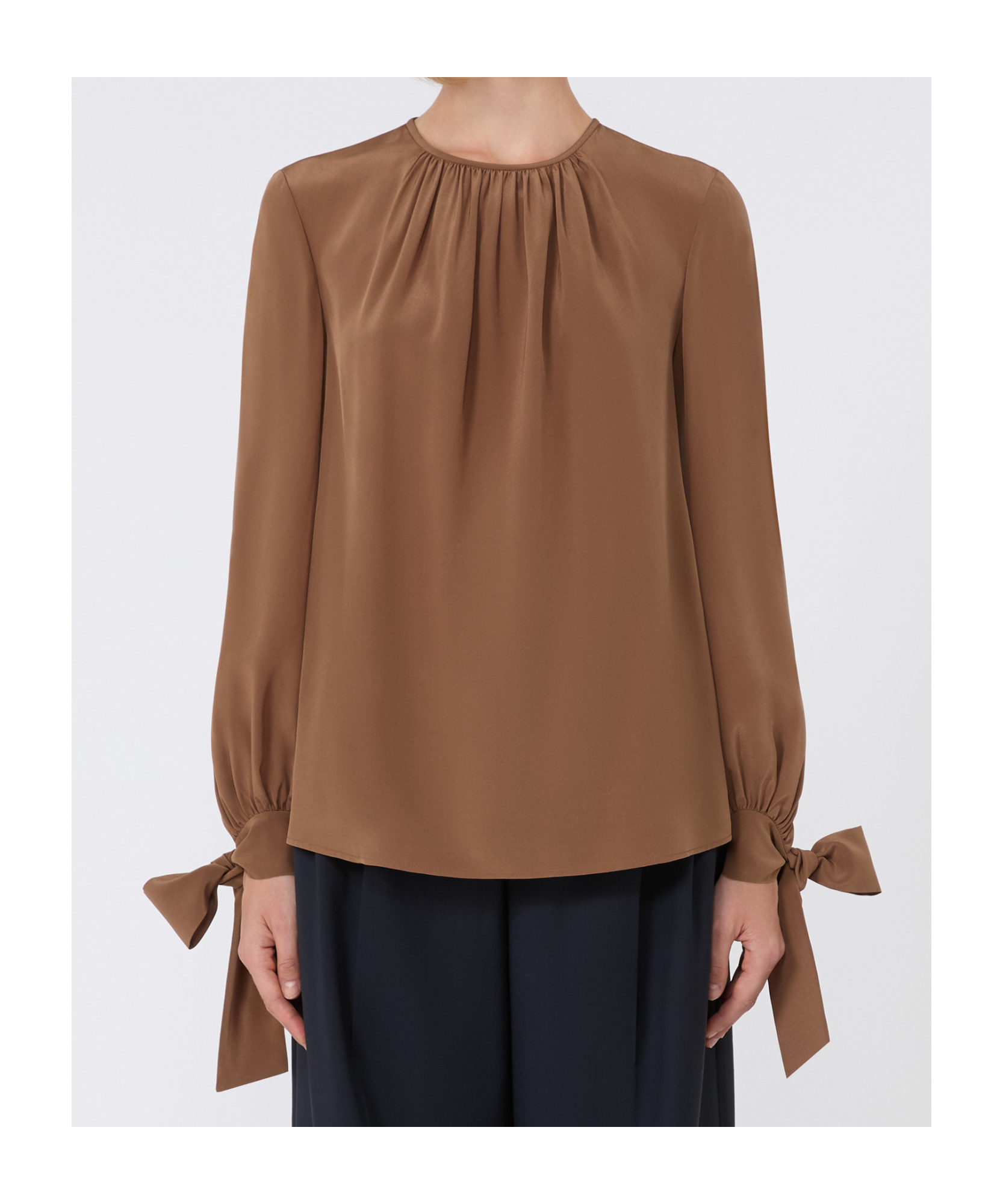 Max Mara Silk Crepe De Chine Blouse In Brown