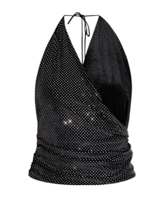 Balmain Draped Halterneck Top Sparkling Embellishments In Black