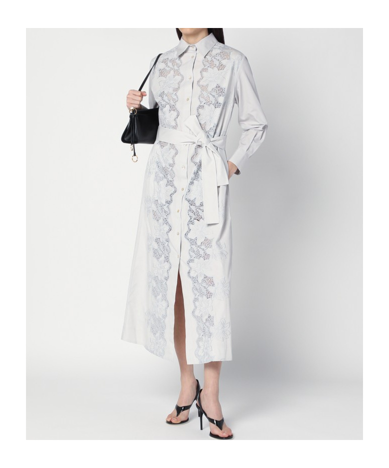 P.a.r.o.s.h Floral Embroidered Midi Shirt Dress In White