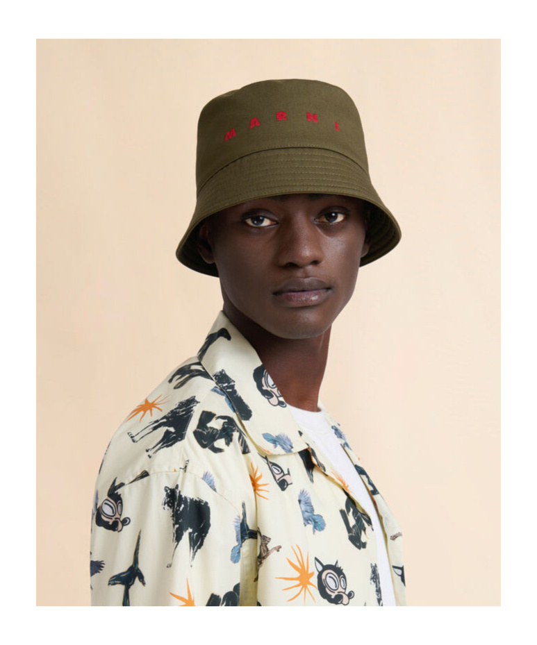 Marni Logo-embroidered Bucket Hat In Green