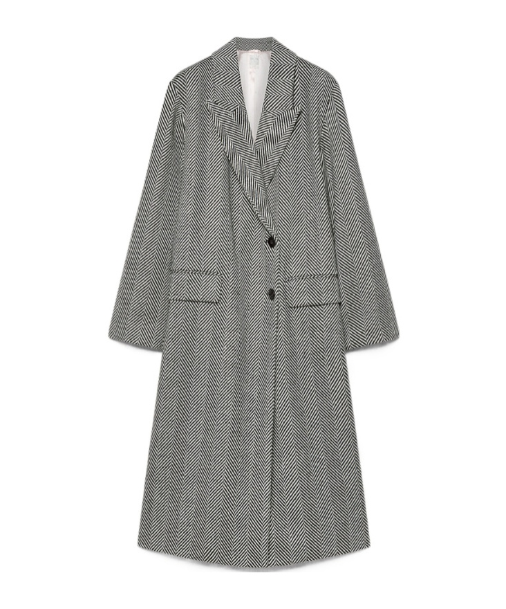 Forte Forte Wool Coat With Chevron Patterning In Gray