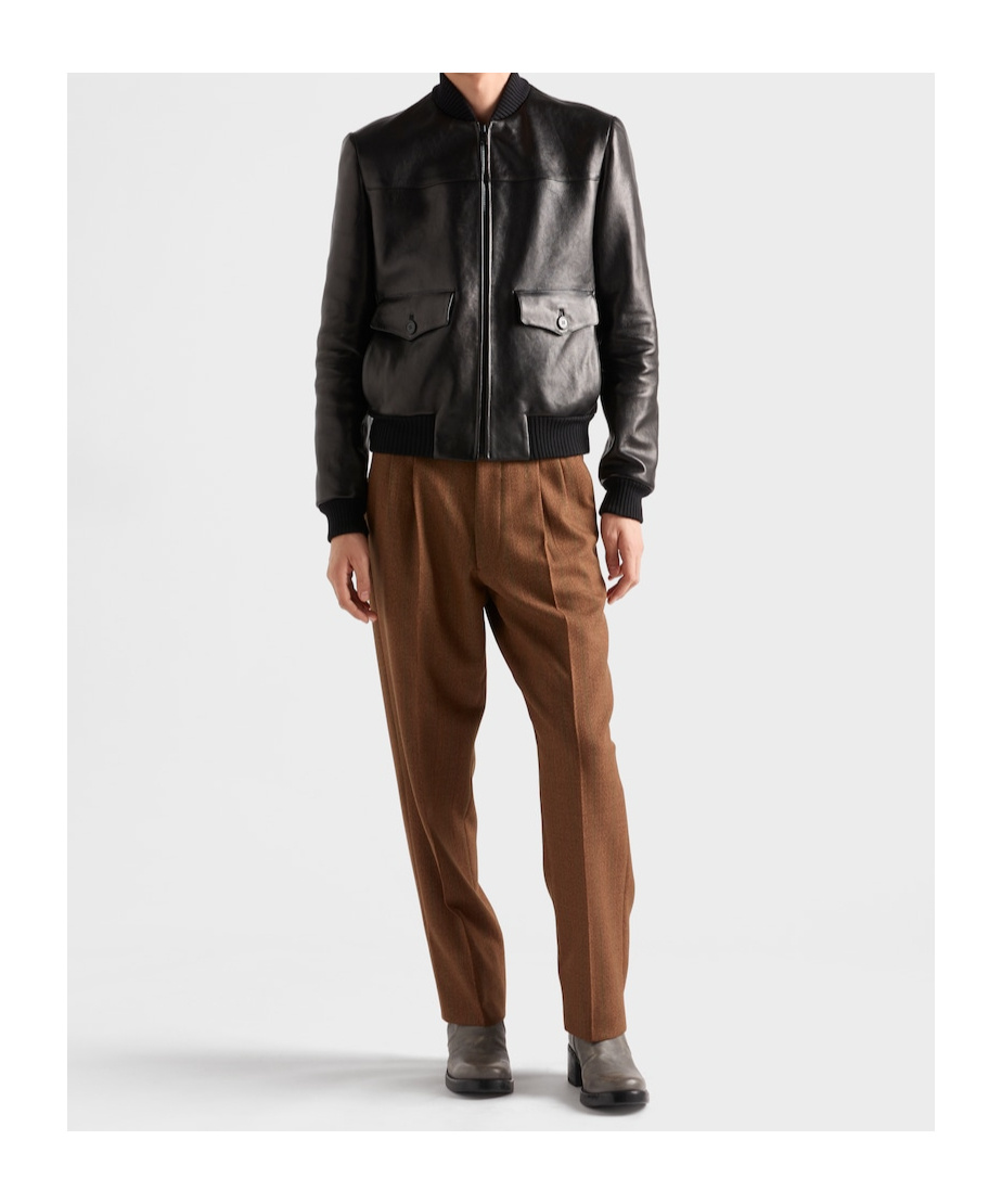 Prada Mens Black Patch-pocket Leather Bomber Jacket In Black