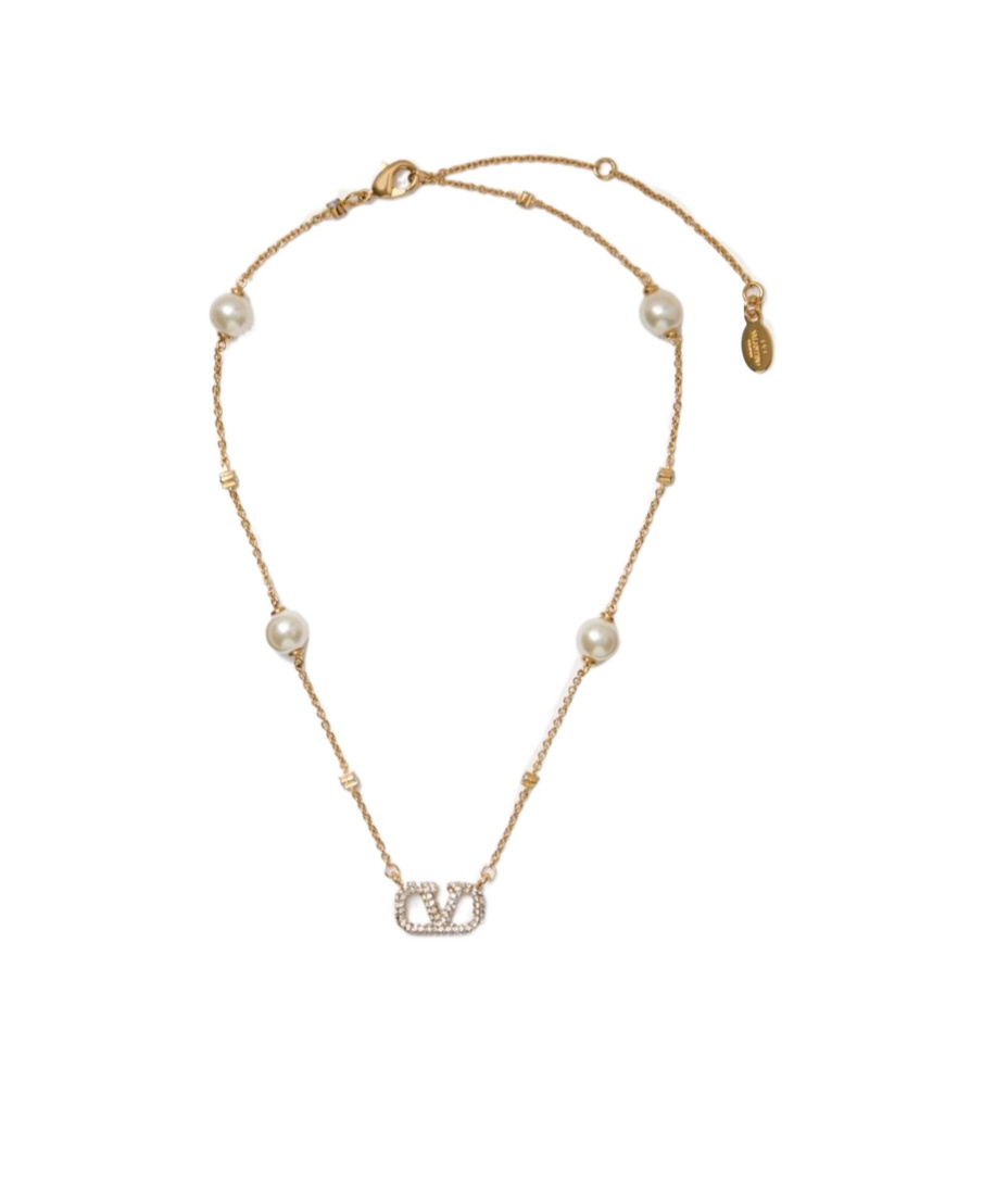 Valentino Garavani Women Vlogo Necklace With Pearls And Swarowski Crystals In Yellow