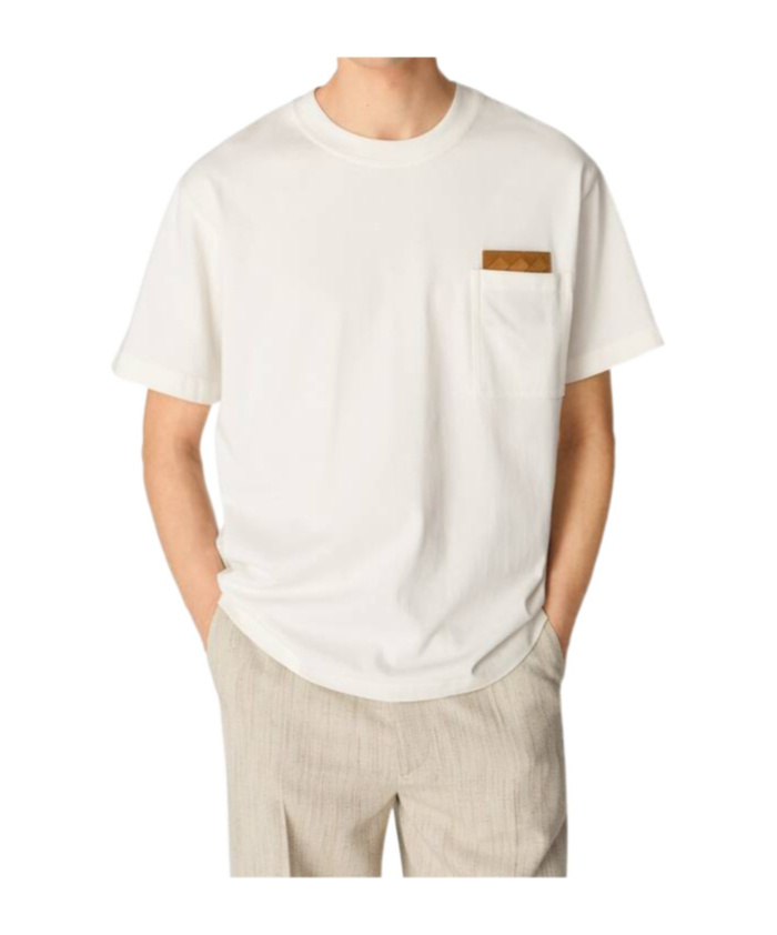 Bottega Veneta Pima Cotton T-shirt With Suede Patch In White