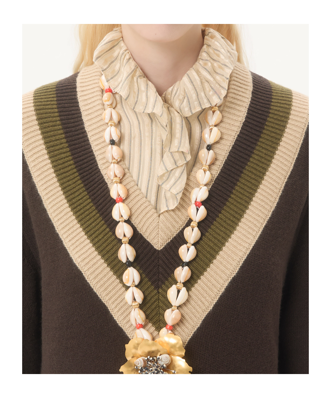 Valentino Virgin Wool Contrast V-neck Sweater In Brown