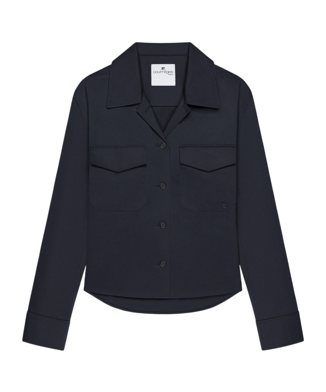 Courrèges Cotton Shirt With Camp Collar And Chest Pockets In Black