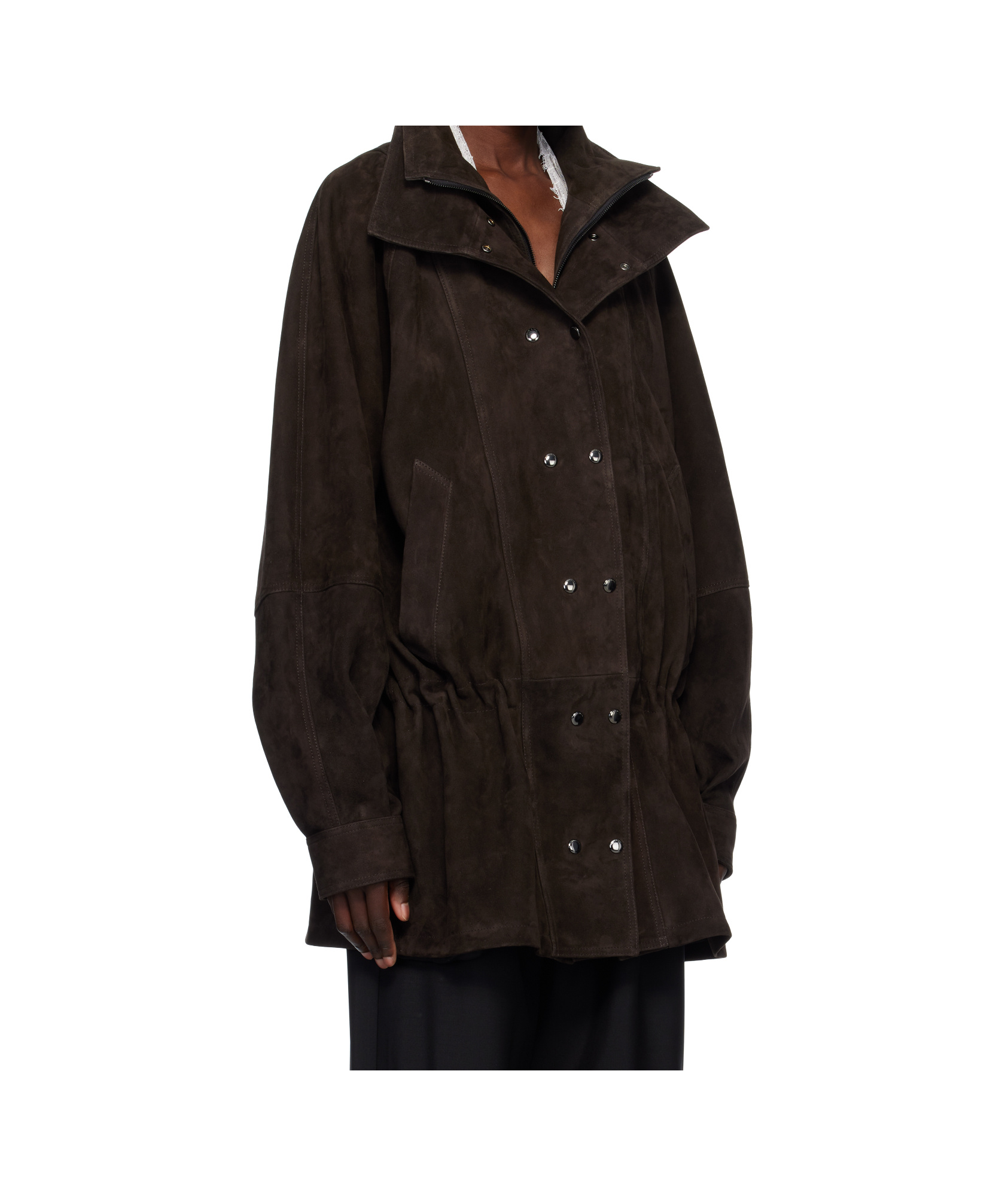 Shop Magda Butrym Cinched Leather Jacket In Brown