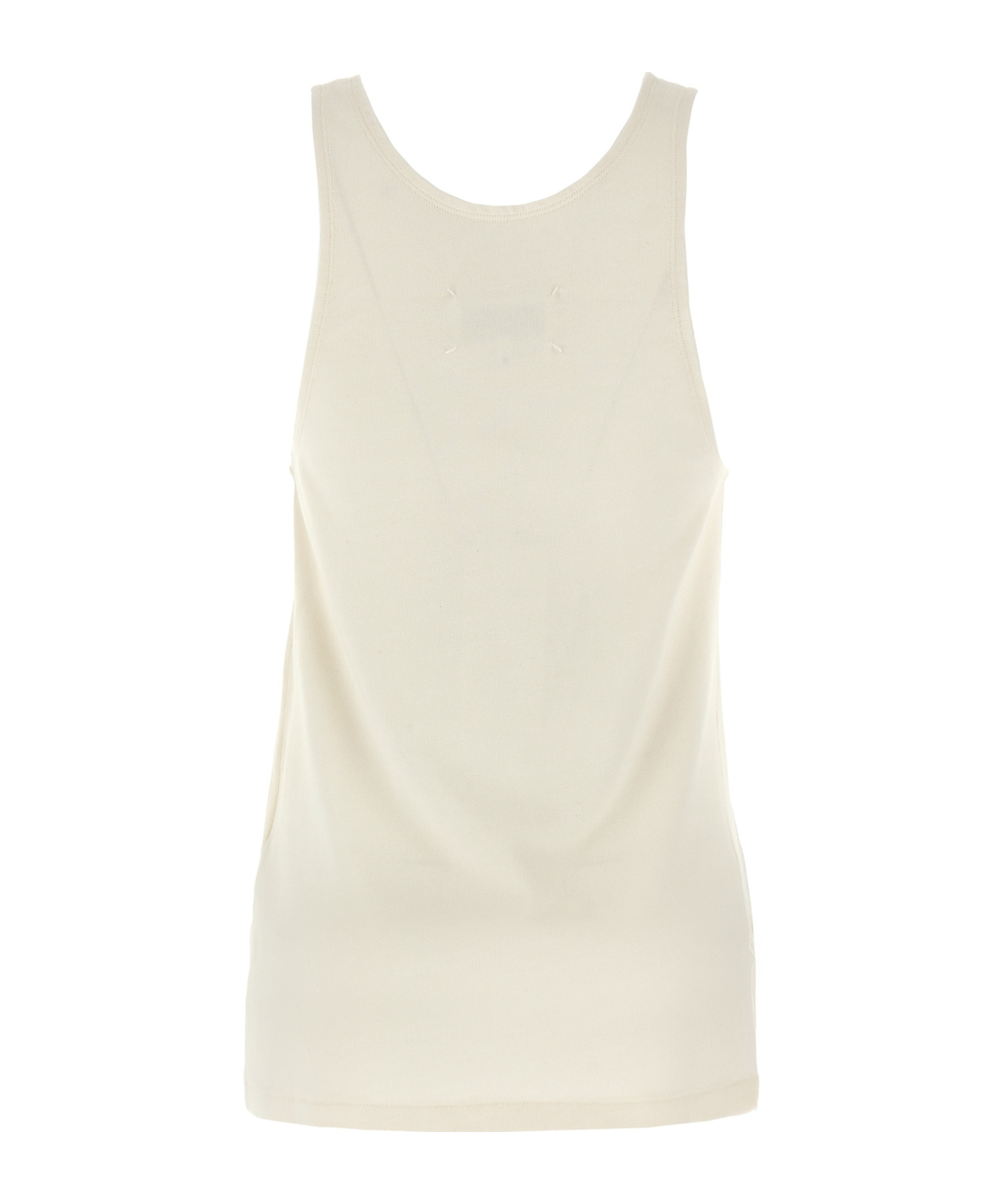 Maison Margiela Beige Top With Wide Neckline And Logo Printed On The Front In Viscose And Cotton Blend Woman In White