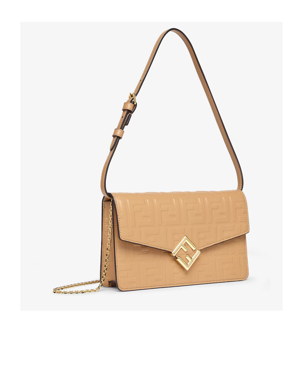 Fendi Ff Diamond Chain Wallet In Nude