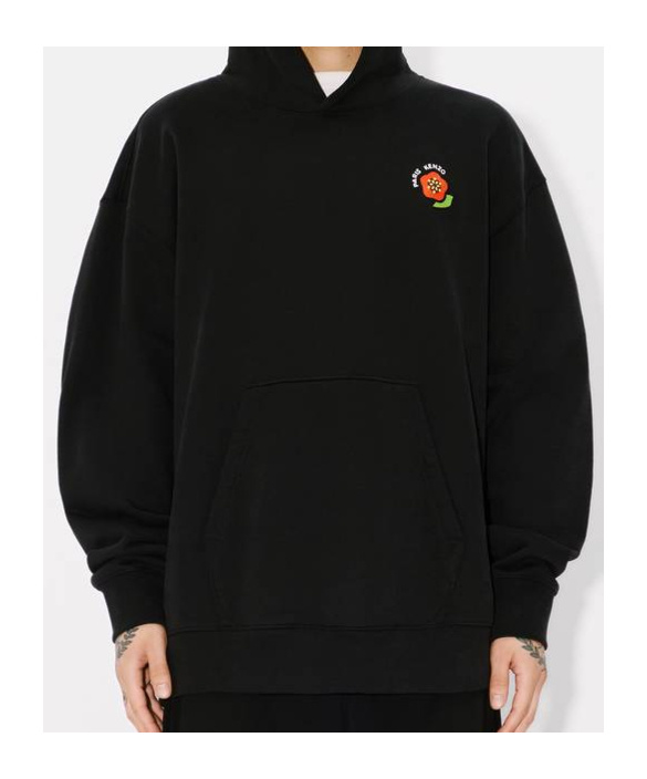 Kenzo Black Sweatshirt In Light Fllece With Broke Flower Embroidery To The Chest  Man In Black