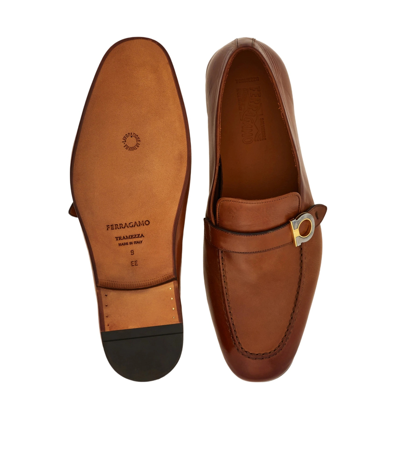 Ferragamo Tramezza Loafer With Gancini Ornament In Brown