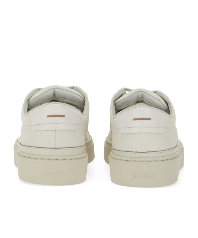 Hugo Boss Gary Tenn Mens Leather Low-top Trainers With Branded Lace Loop Nos In White