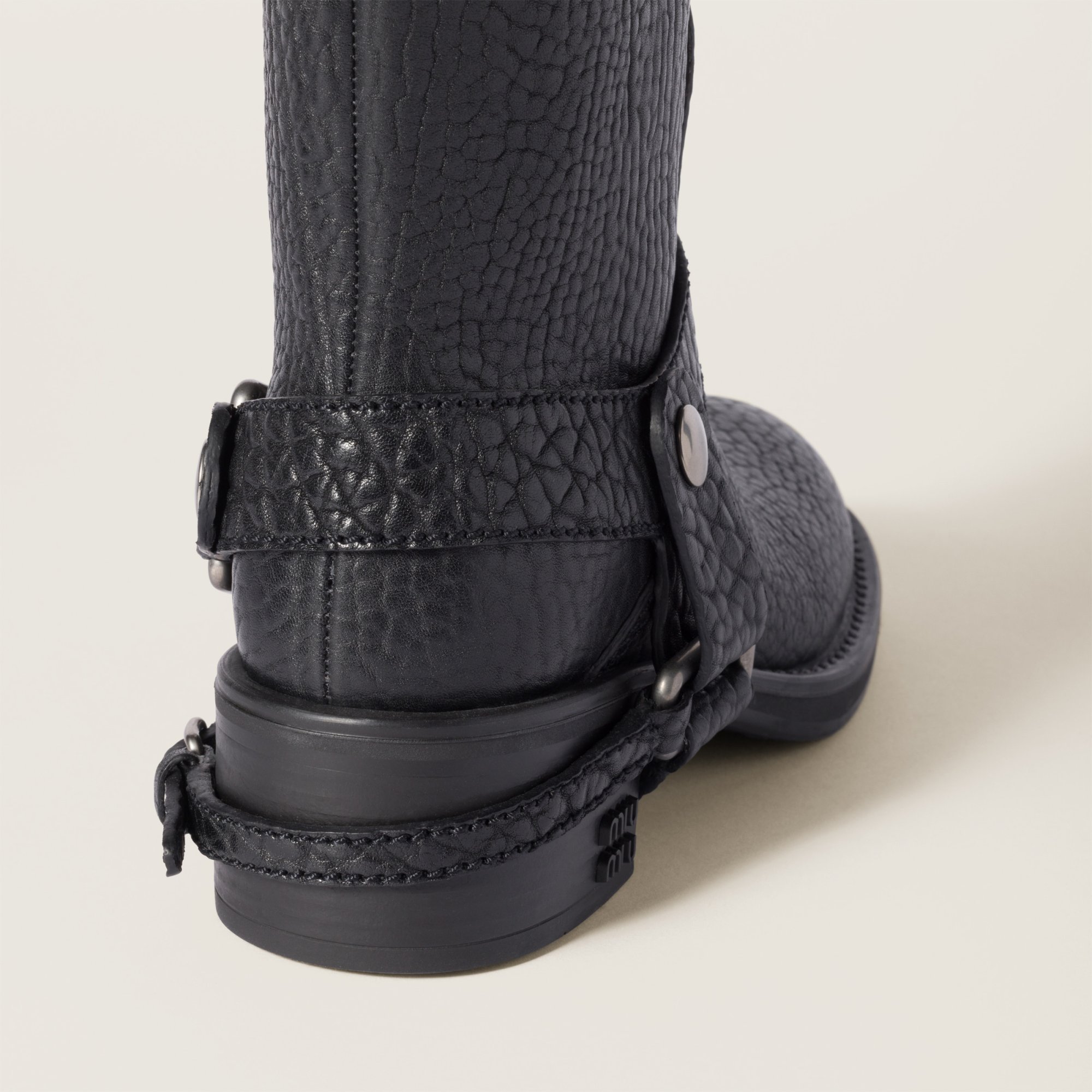 Miu Miu Round-head Short Boots In Black
