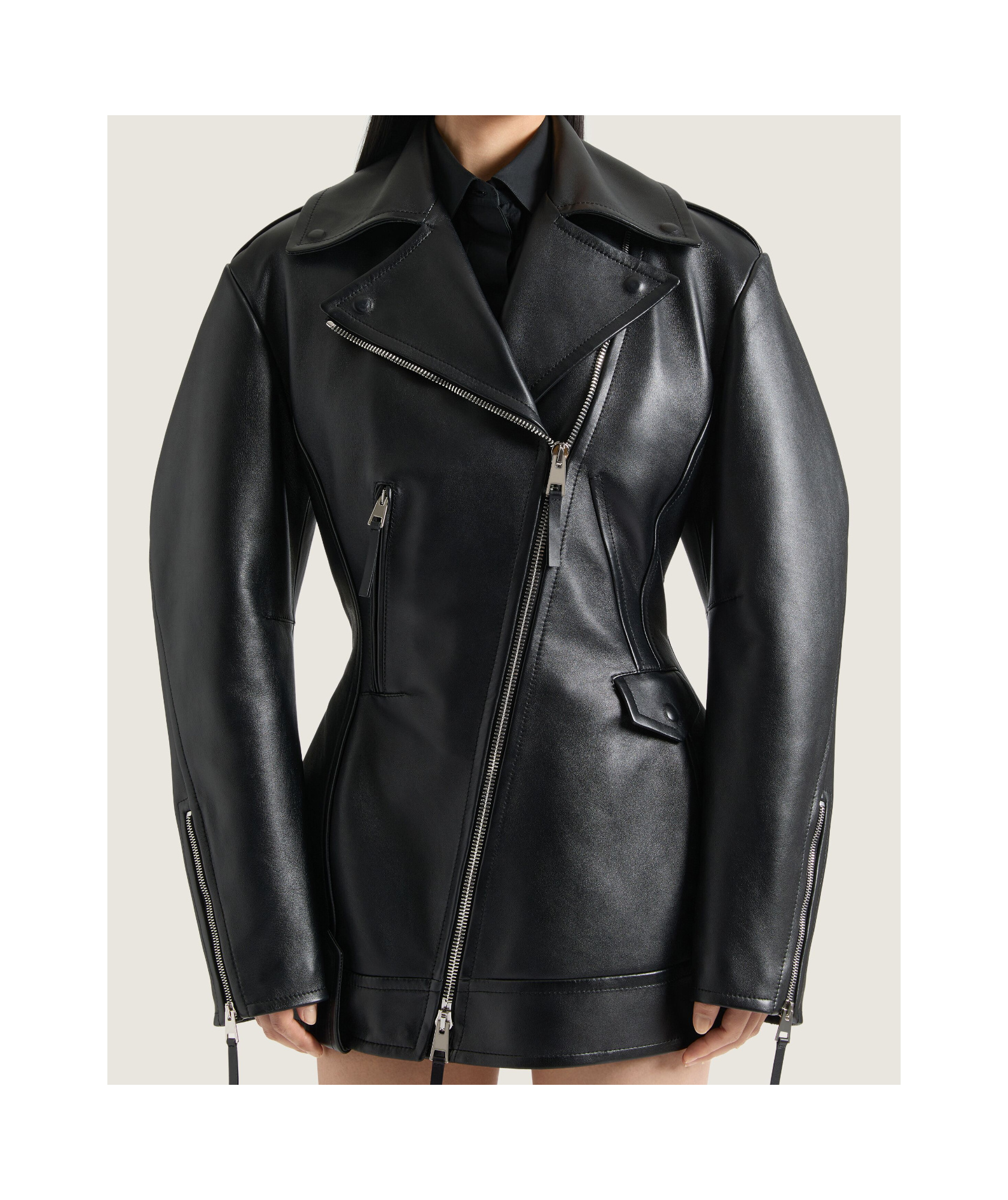 Givenchy Cinched Biker Jacket In Leather In Black
