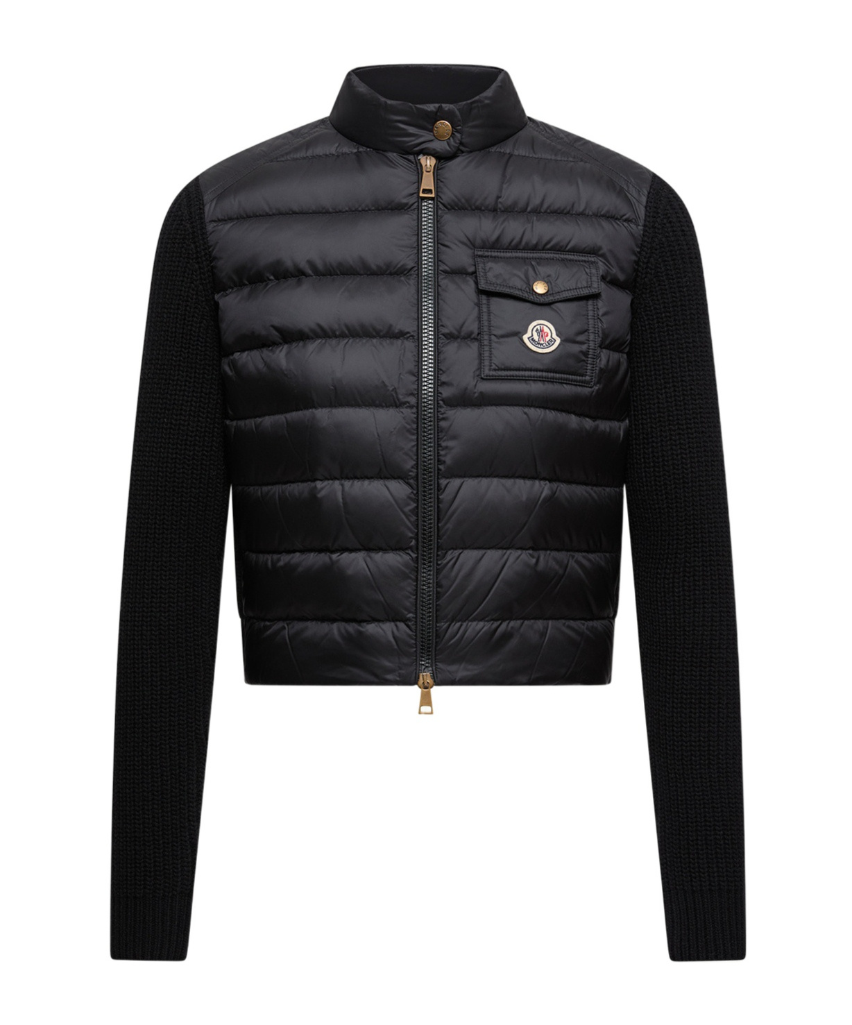 Moncler Padded Wool Cardigan With Zip In Black