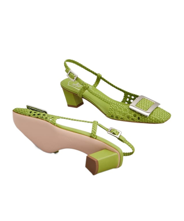 Roger Vivier Belle Vivier Slingback Pumps In Leather In Green