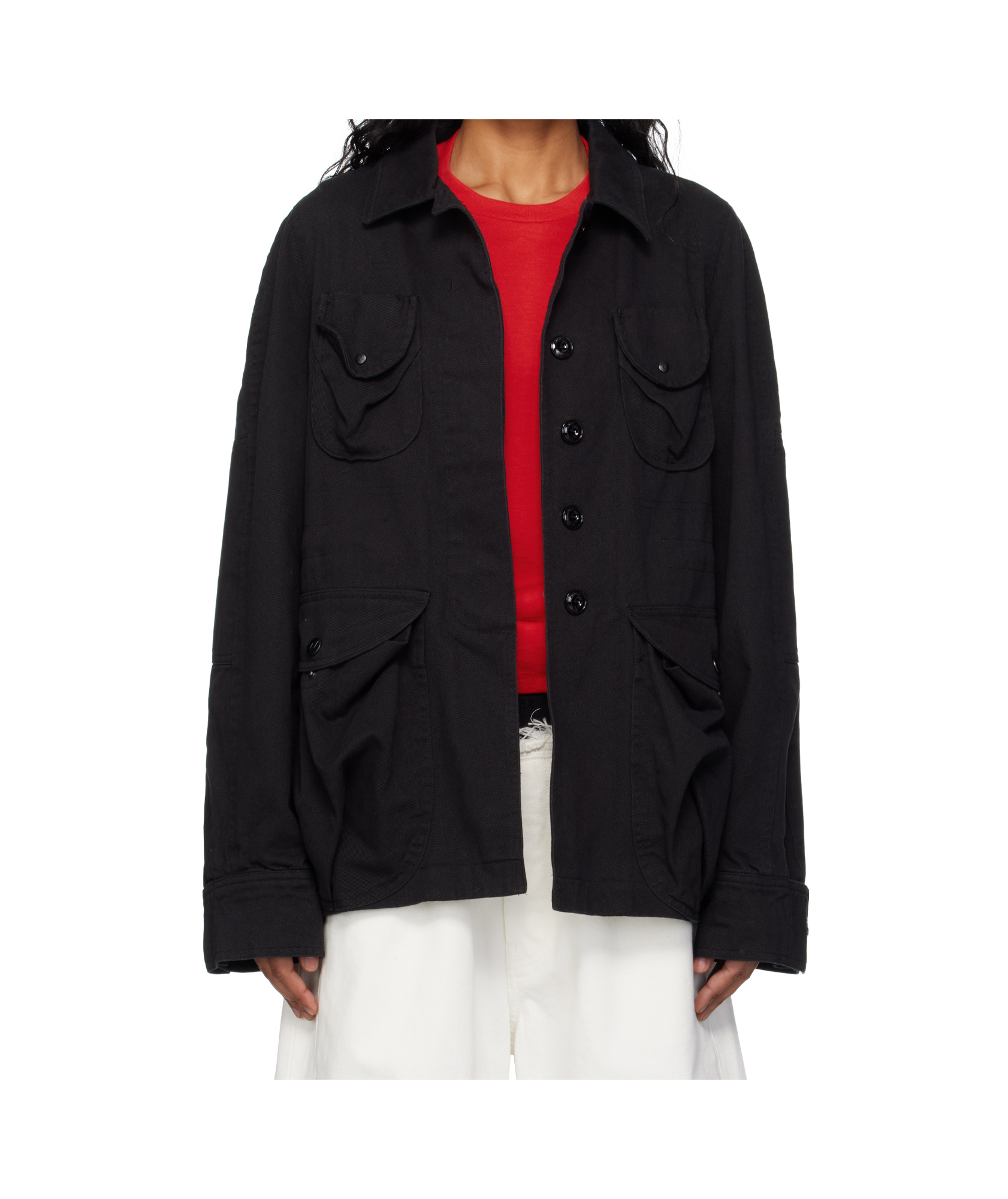 Open Yy Multi-pocket Safari Denim Jacket In Black