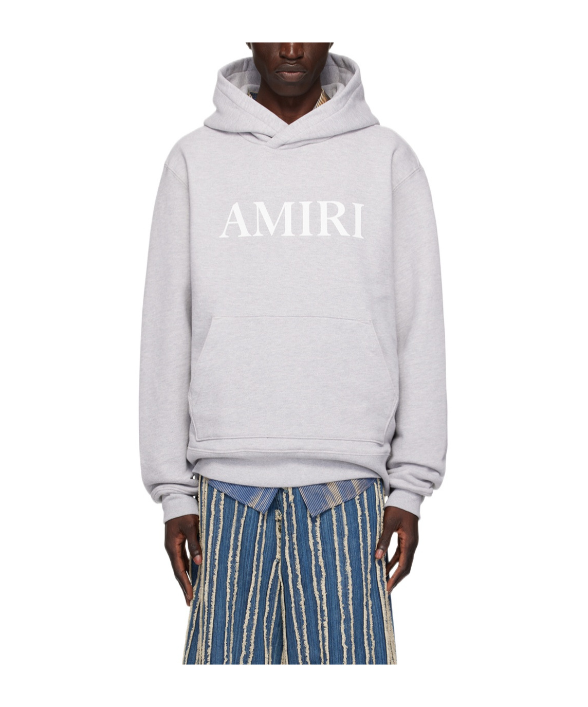 Amiri Hooded Kangaroo Pocket Ribbed Cuffs Sweater In White