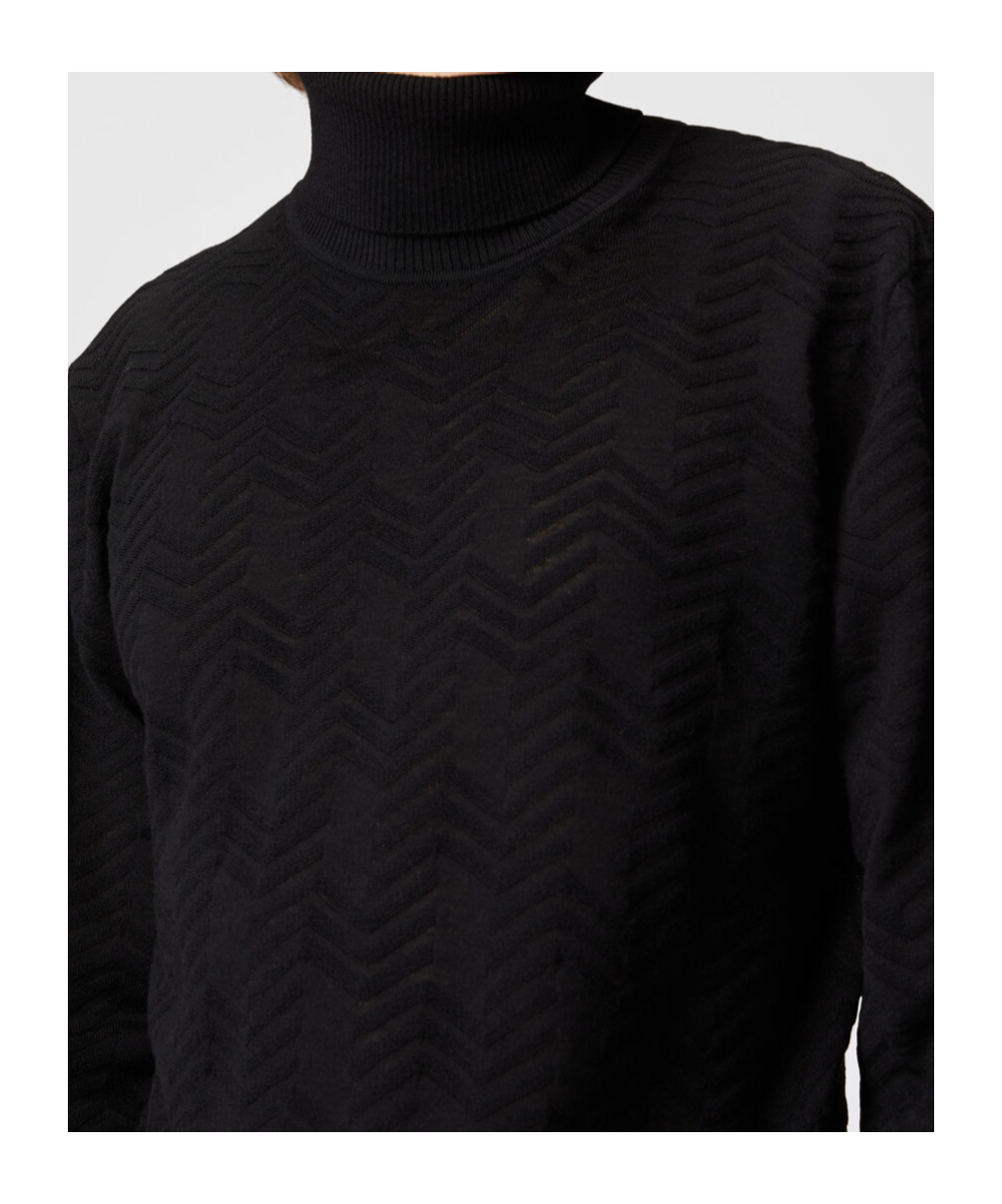 Missoni Rollkragenpullover Aus Wolle Mit Ton-in-ton-chevron In Black