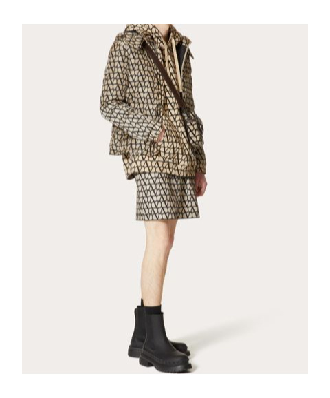 Valentino Down Jacket In Nylon With Toile Iconographe Print In Nude