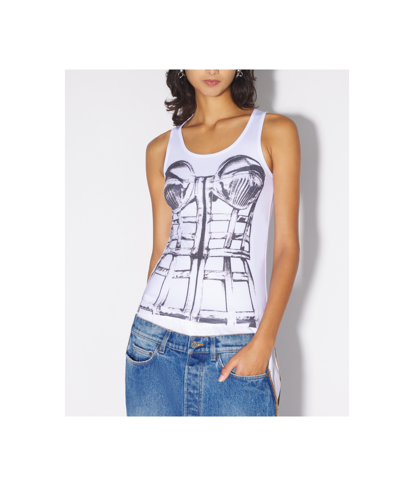 Shop Jean Paul Gaultier Trompe L'oeil Print Top In White
