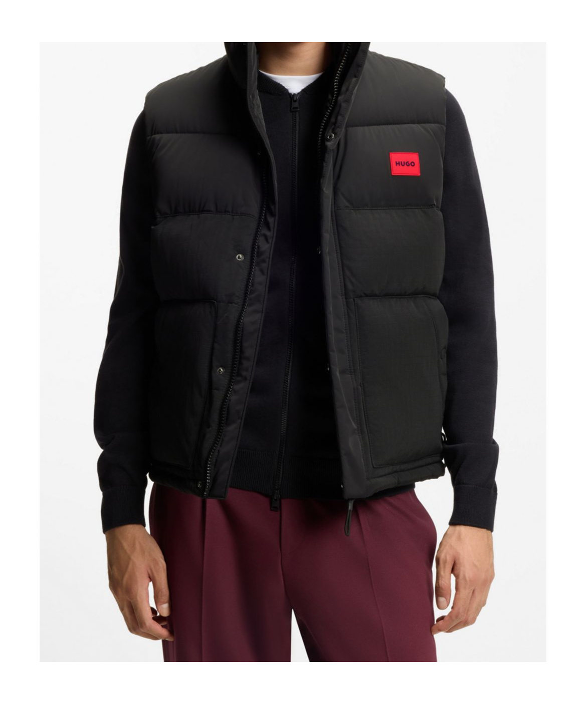 Hugo Boss Water-repellent Gilet With Logo Badge In Black