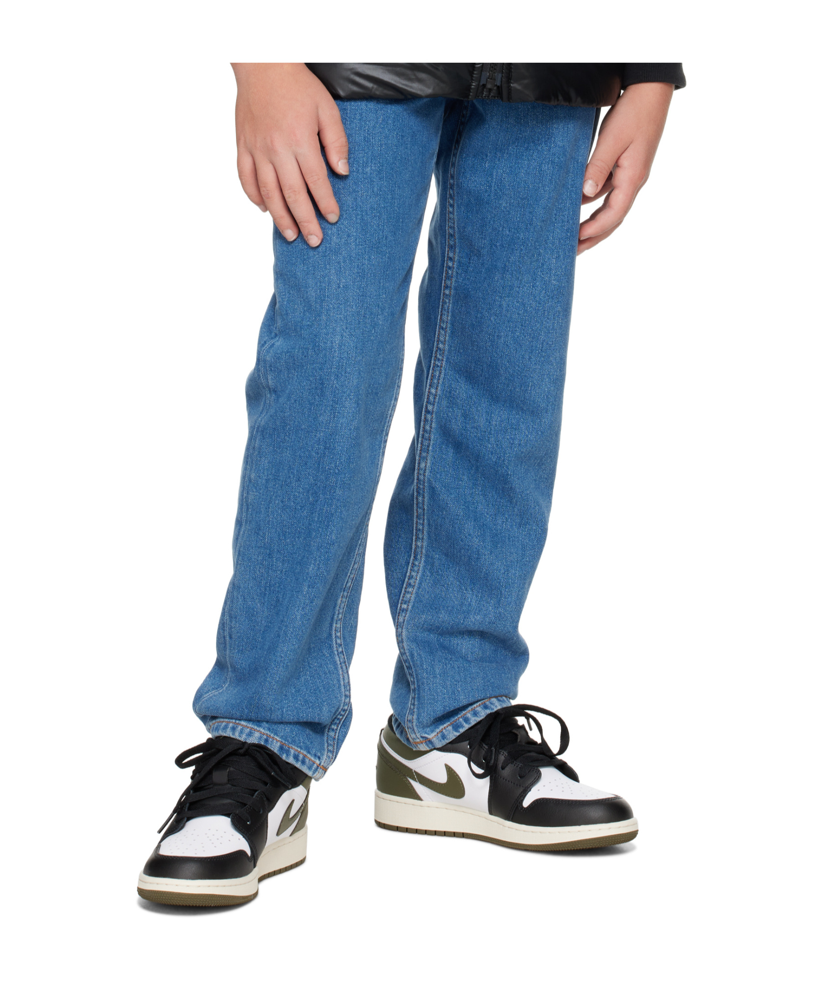 Nike Big Kids Khaki & Black Air Jordan 1 Low Sneakers In Black/white/medium Olive