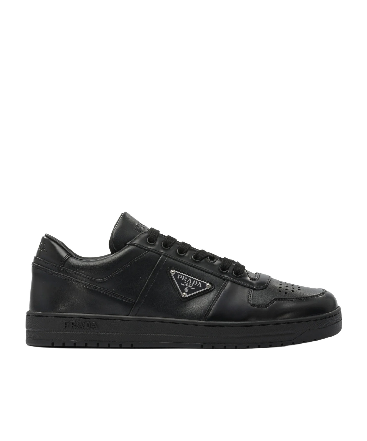 Prada Side Triangular Logo Low-cut Laced Casual Sneakers In Black