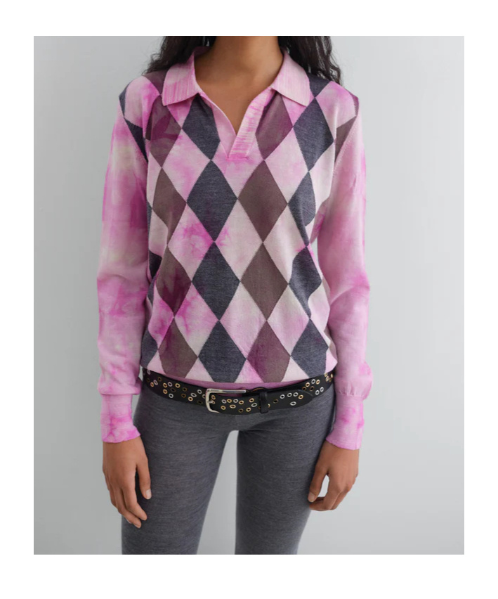 Gimaguas Long-sleeved Knit Polo Shirt In Multi